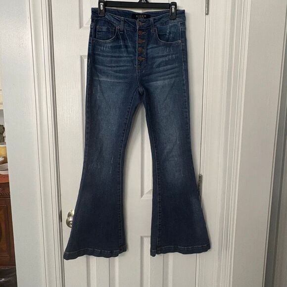 Risen High Rise Flare Jeans | Button Fly | Size 27 / 5 - Picture 1 of 9